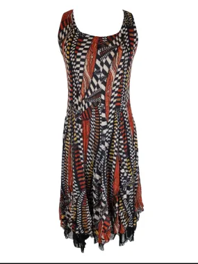 Vintage 2000s Y2K Bohemian Hippie Abstract Checkered Print Layered Sleeveless Midi Maxi Dress | Size M