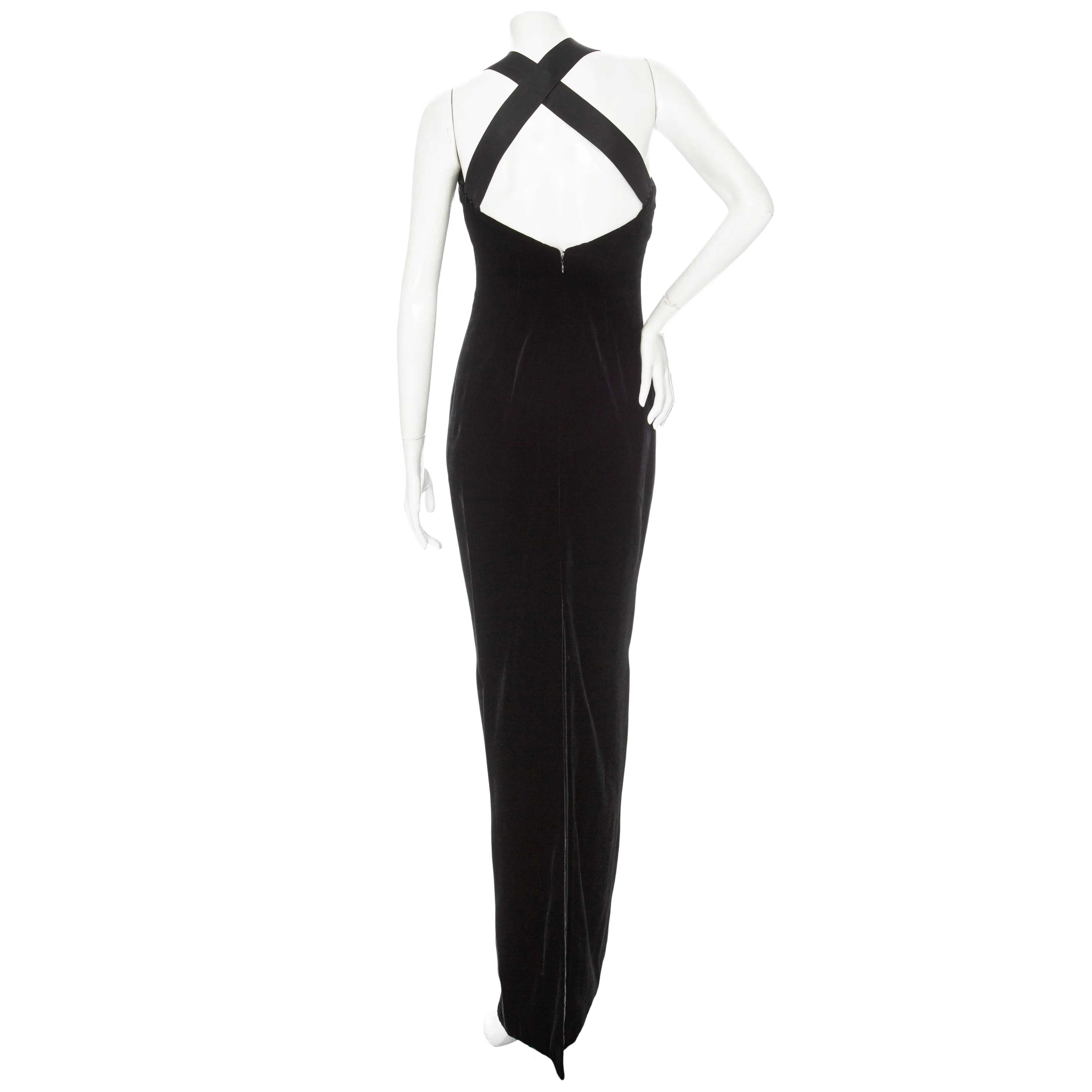 Vintage Black and White Velvet Ruffled Maxi Dress