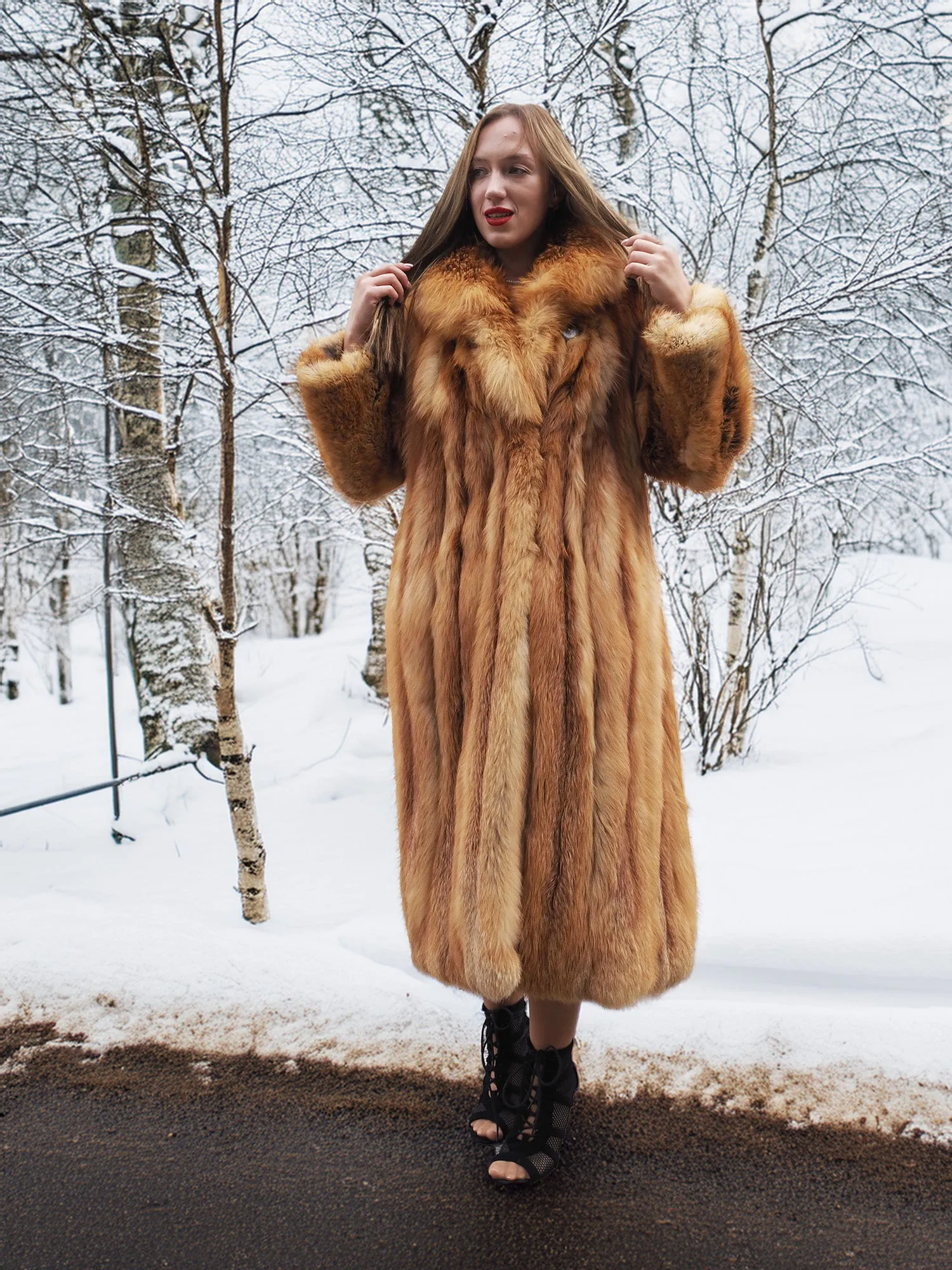 Vintage Cherry Red Fox Coat Size S