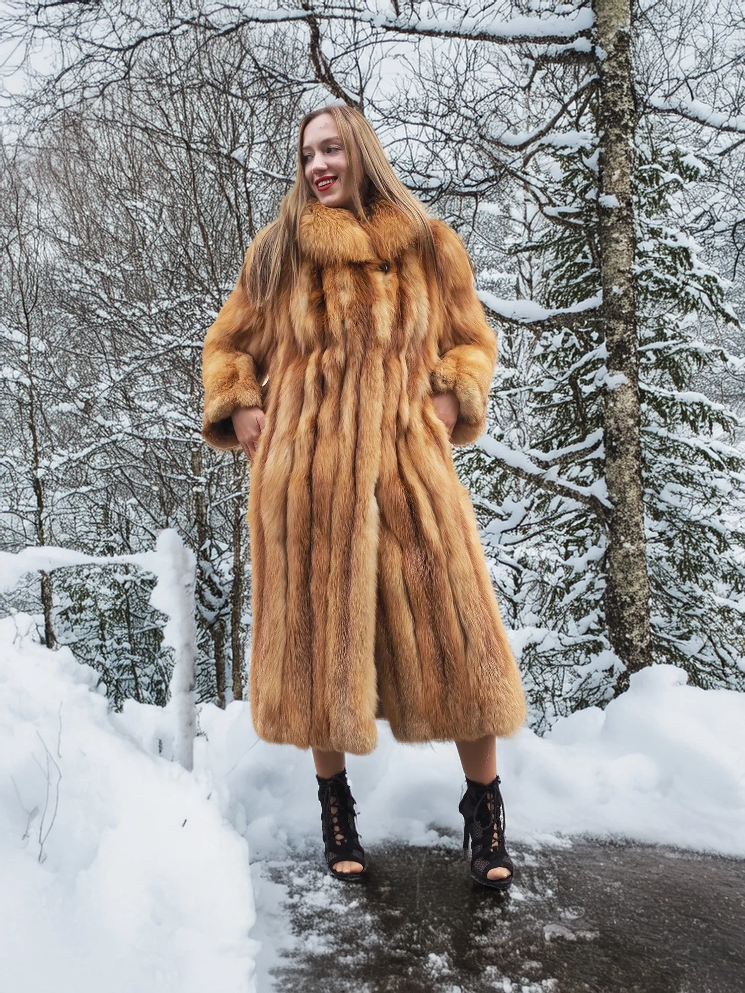 Vintage Cherry Red Fox Coat Size S