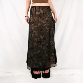 Vintage Flowers Printed Mesh Skirt Women Grunge Fairycore Y2K Aesthetic Long Skirt Double Layer 90s Chic Boho Outfits