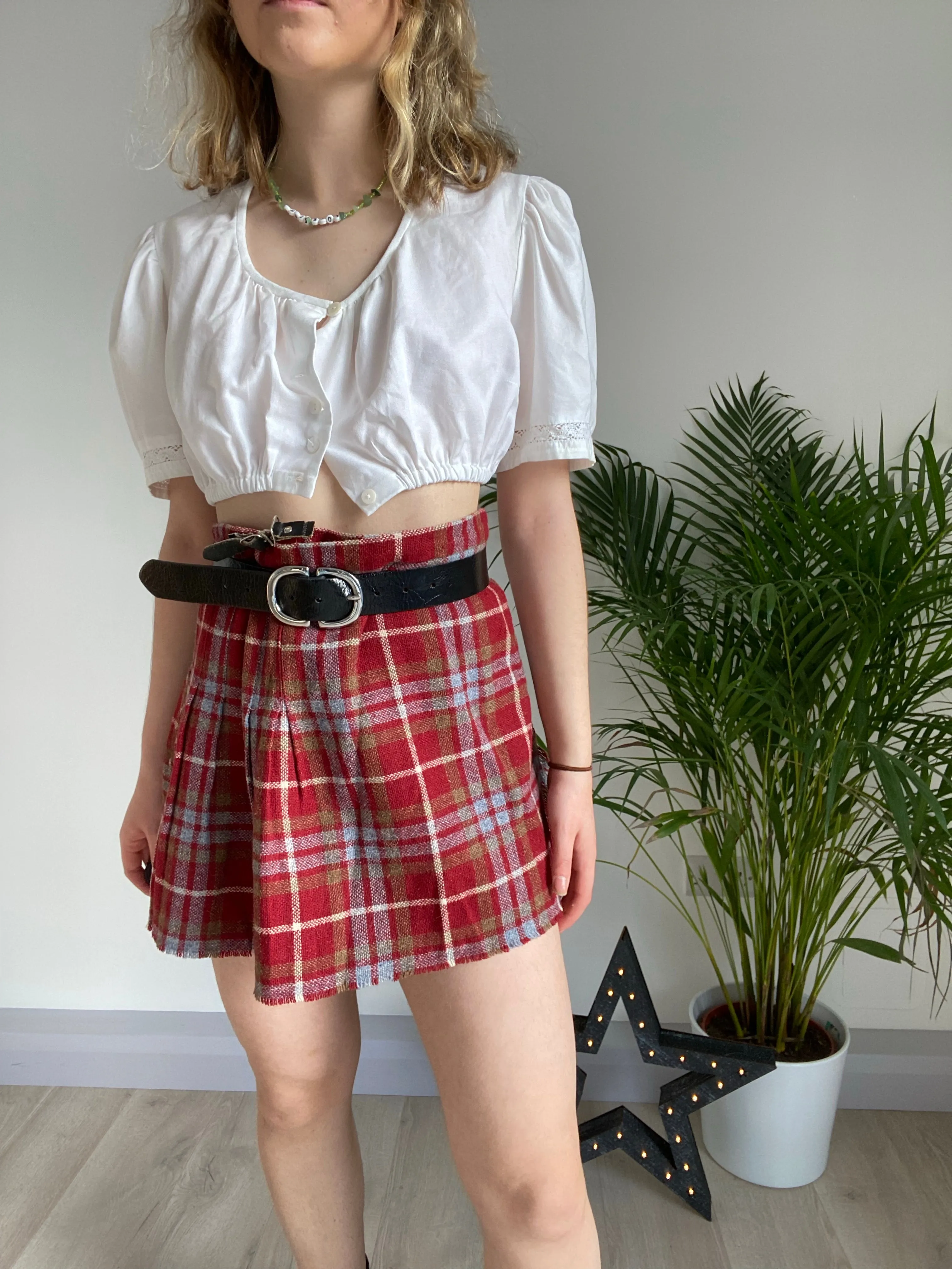 Vintage Red Pleated Skirt