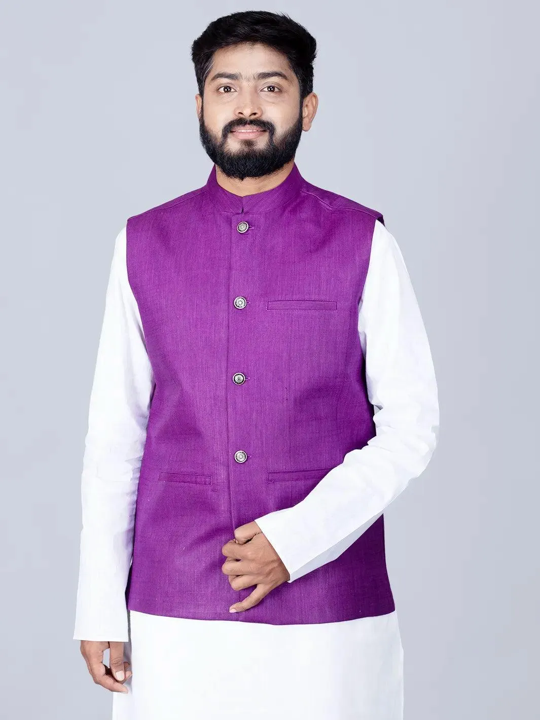 Violet Handwoven Cotton Modi Jacket