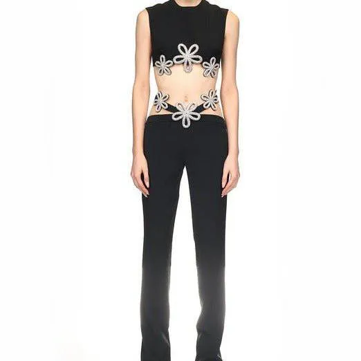 Virginia Sleeveless Crystal Embellished Top & Flared Pants Set