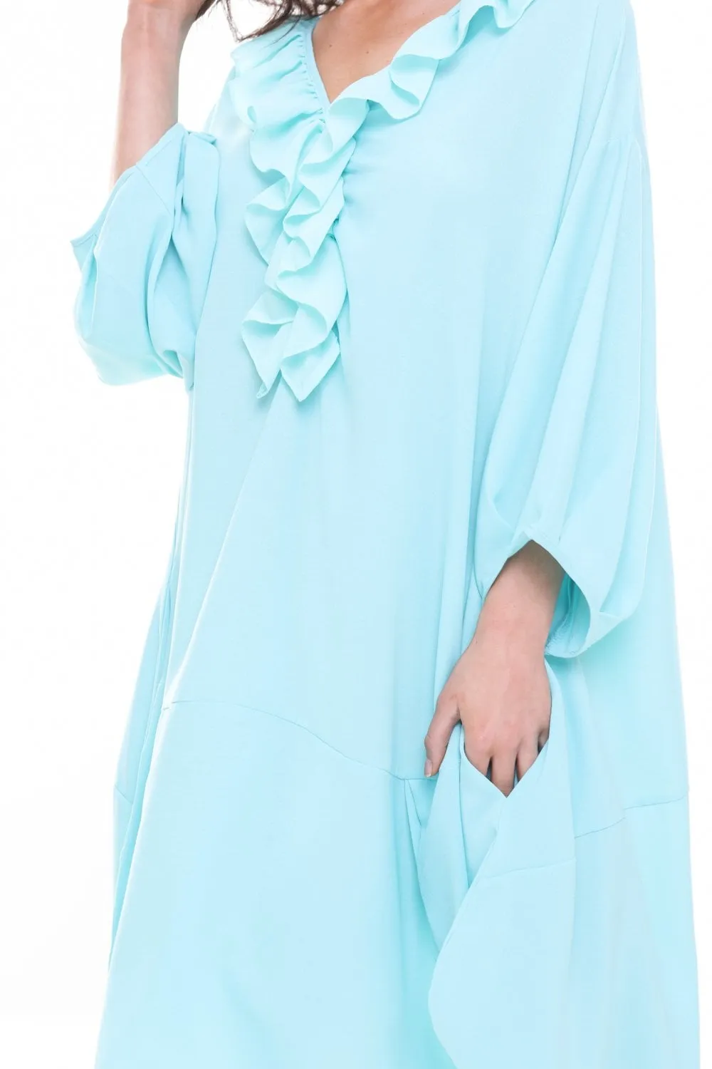 Waterfall Ruffle Detail Front Oversized Floaty Maxi Dress