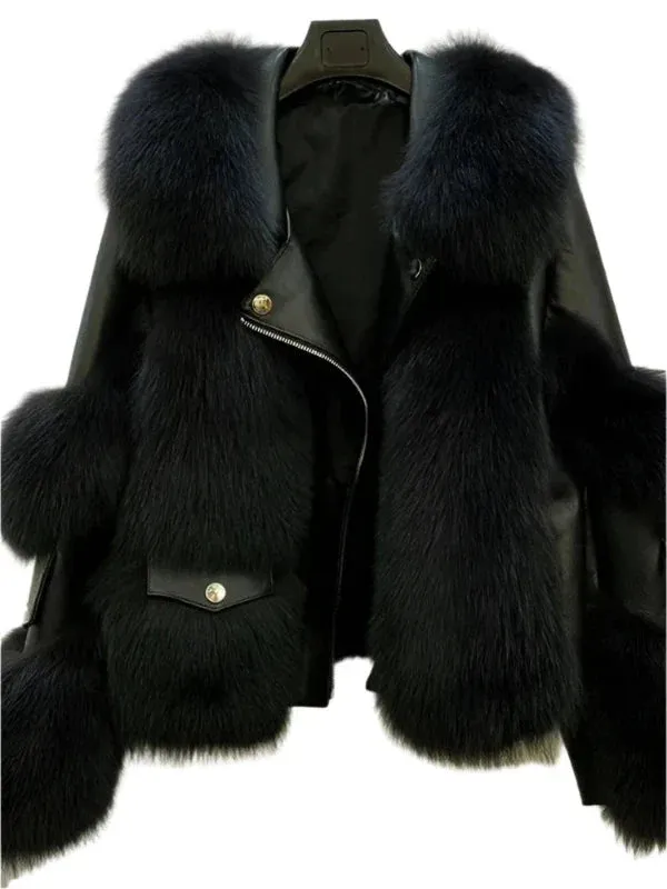 Wenkouban-Winter outfits Christmas Black Friday Luxury Faux Leather Warm Fluffy Faux Fur Short Coat