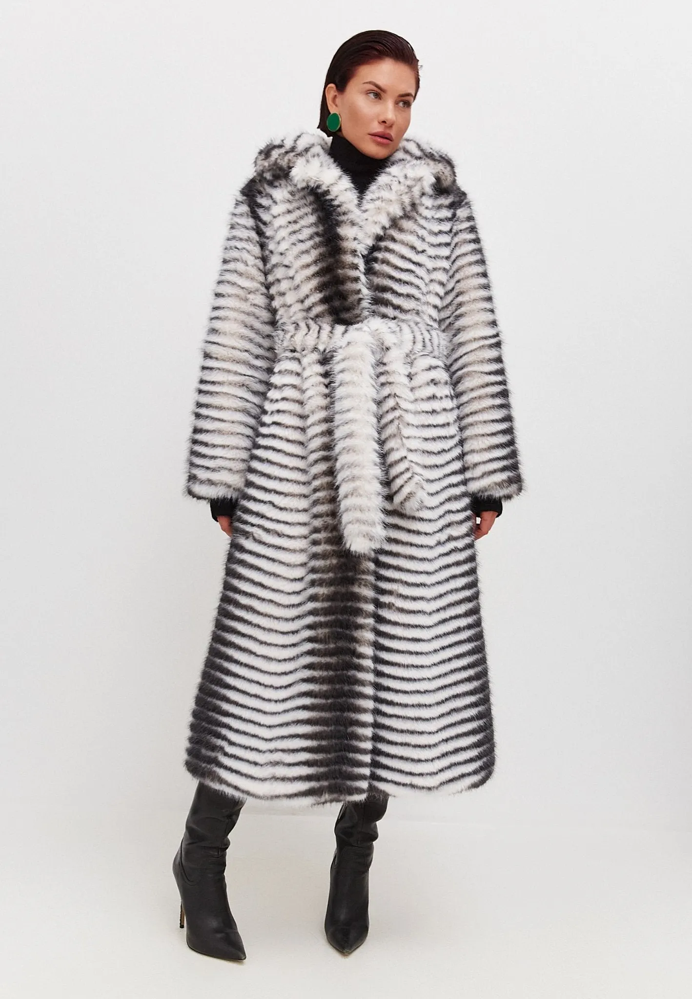 Winter Faux Fur Belted Long Coat