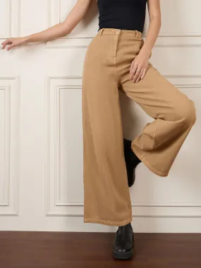 Women Brown Denim Flared Pants