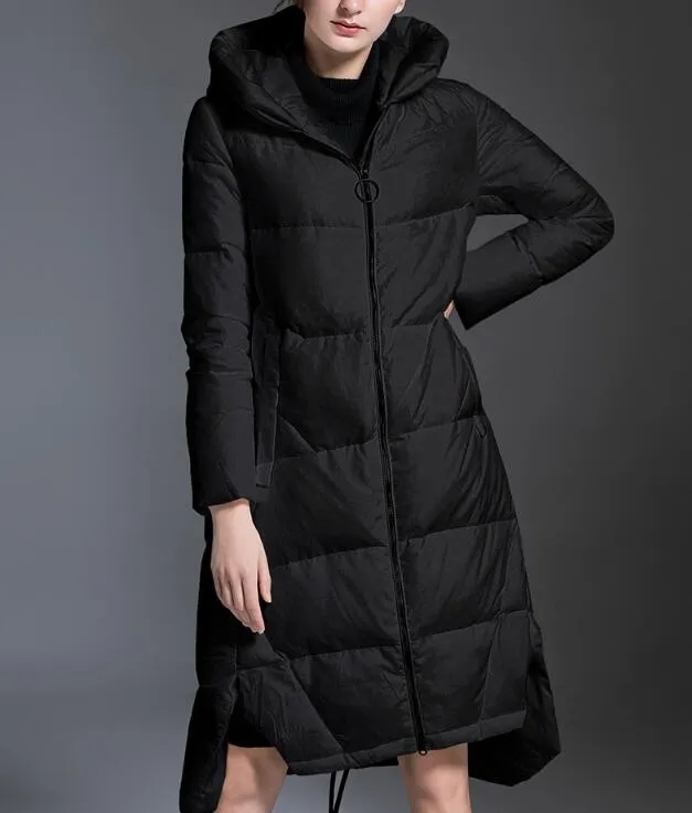 Women Down Coat ,Winter Loose 90% Hooded Duck Down Jackets, Long Warm Puffer Coat Any Size