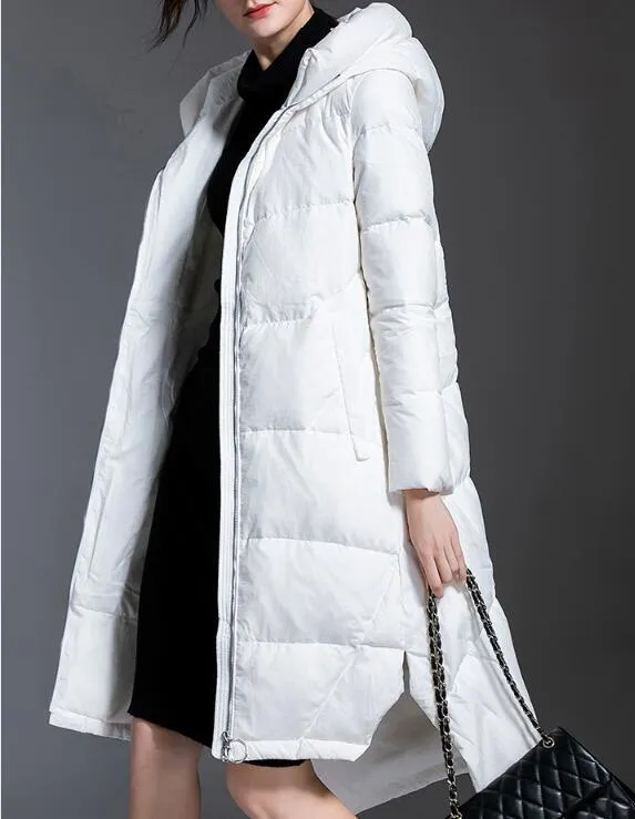 Women Down Coat ,Winter Loose 90% Hooded Duck Down Jackets, Long Warm Puffer Coat Any Size