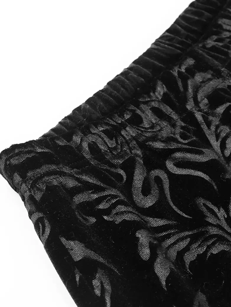 Women Victorian Goth Suede Embossed Flared Pants