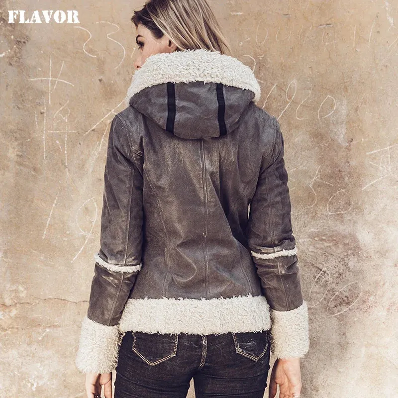 Women's Hood Leather Jacket