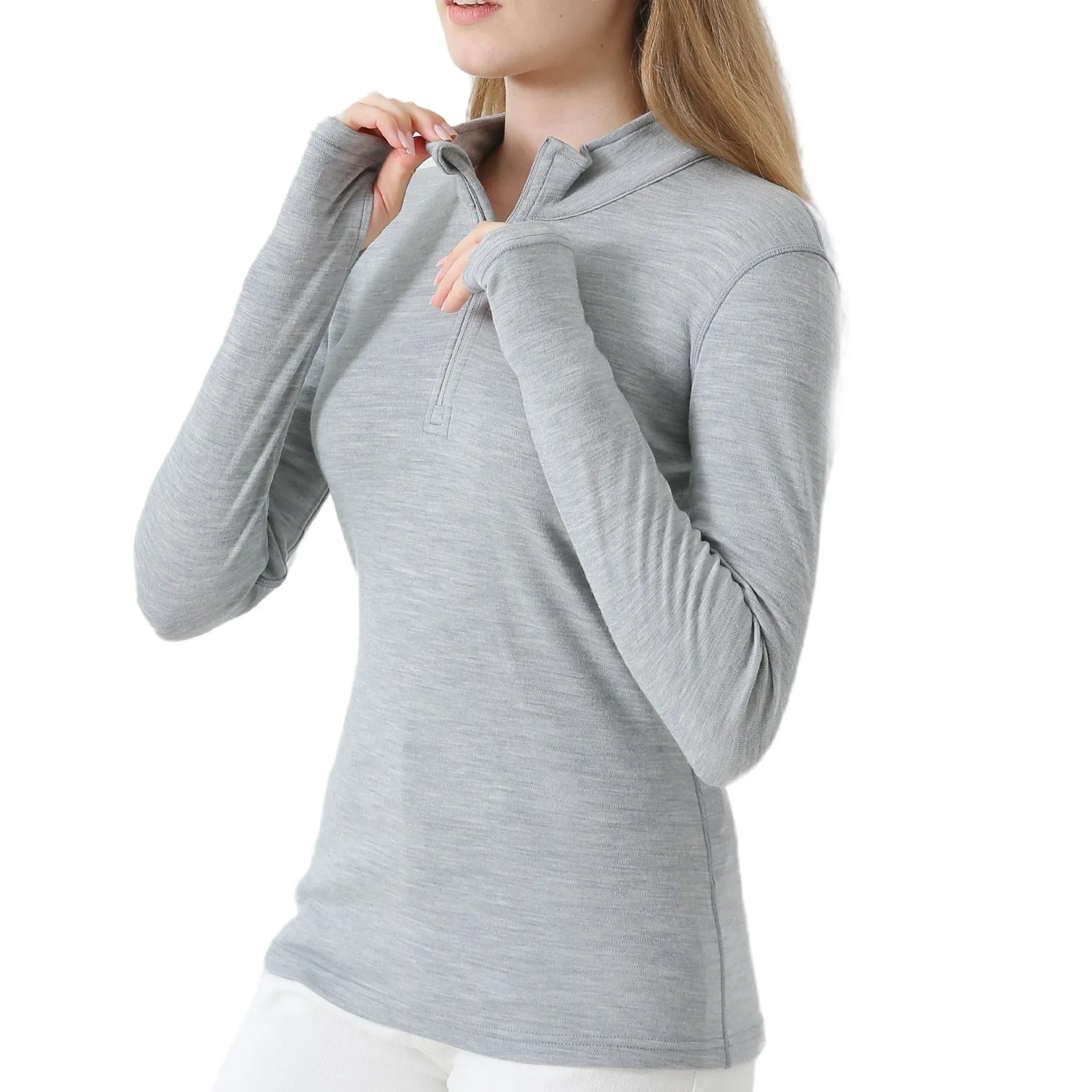 Women’s Merino 250g Long Sleeve Half Zip Top Heather Grey