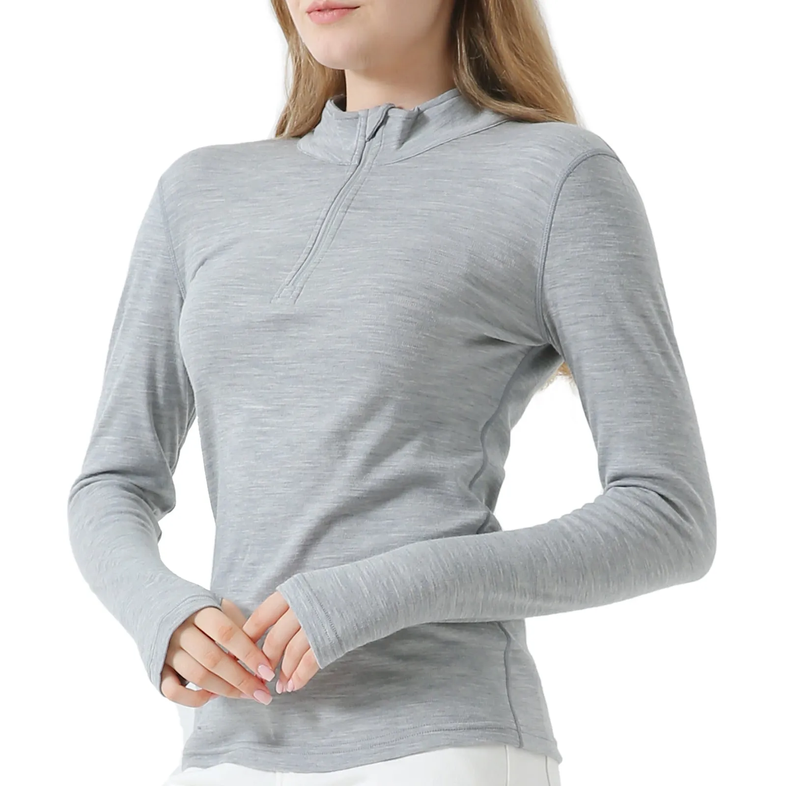 Women’s Merino 250g Long Sleeve Half Zip Top Heather Grey