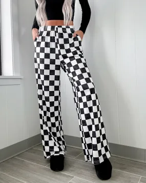 Wonderful Dreams Checkered Wide Leg Pants - Black