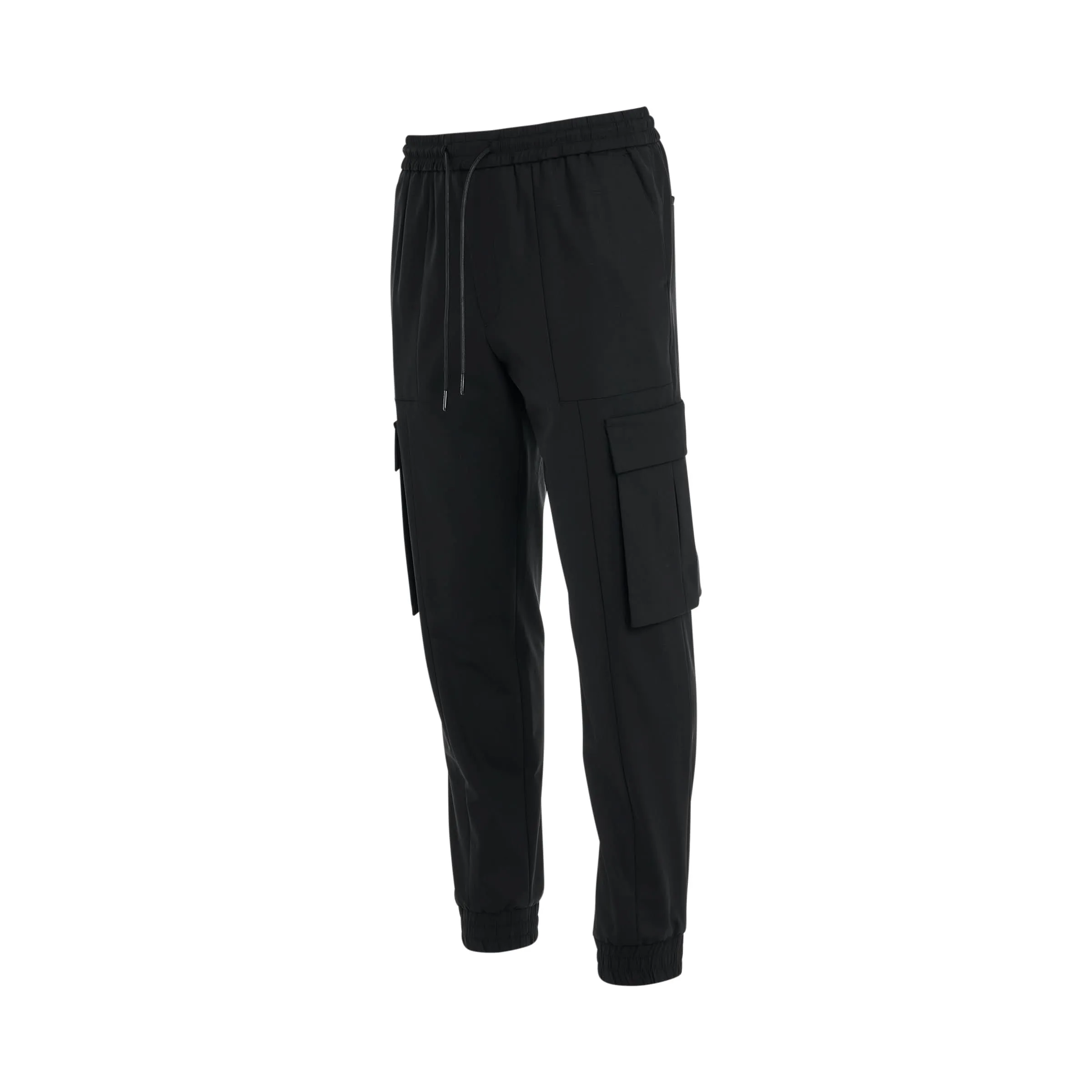 Wool Blended Cargo Jogger Pants in Black