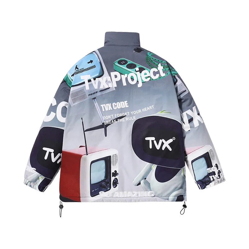 Y2K wind gradient letter TV man printed zipper cotton-padded jacket