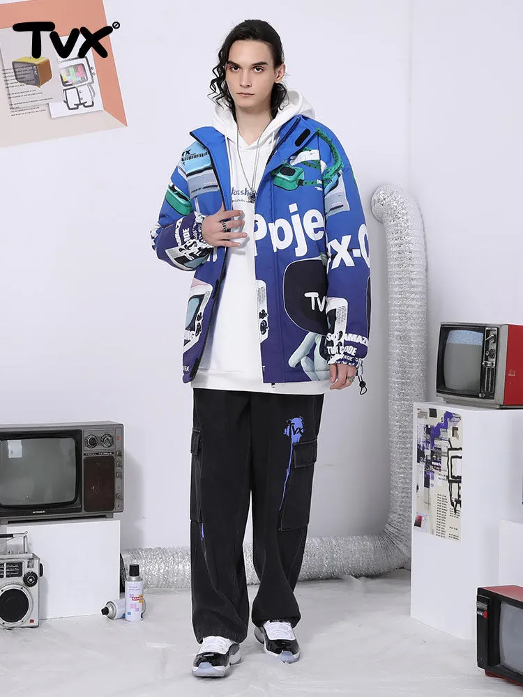 Y2K wind gradient letter TV man printed zipper cotton-padded jacket