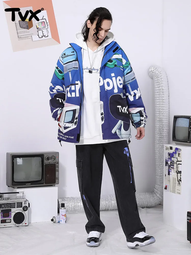 Y2K wind gradient letter TV man printed zipper cotton-padded jacket