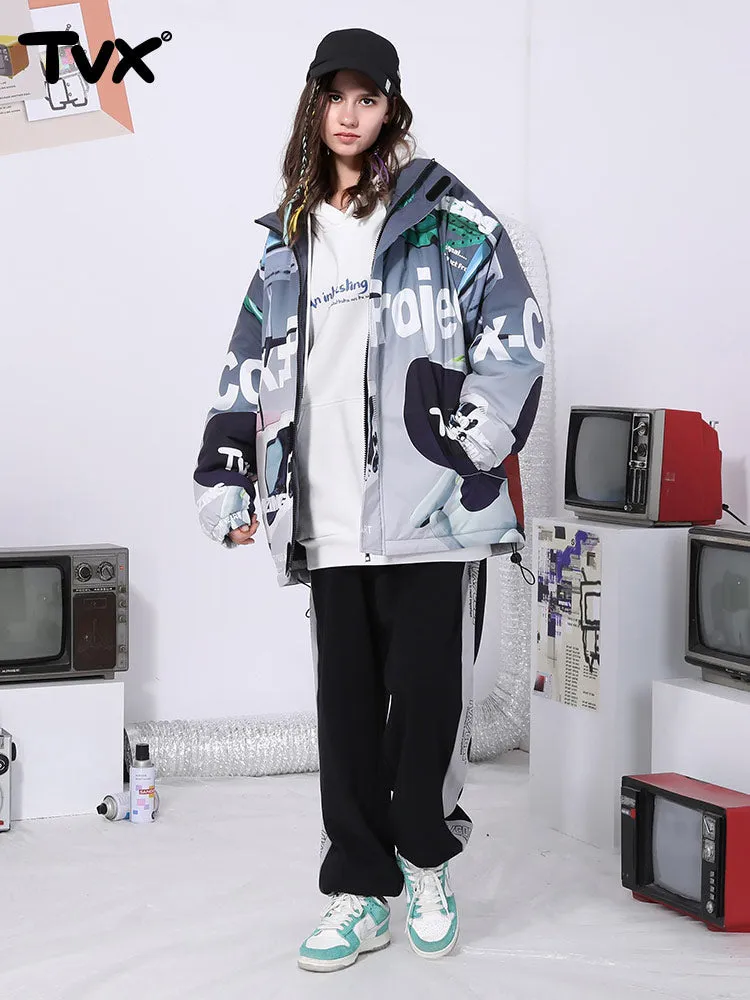 Y2K wind gradient letter TV man printed zipper cotton-padded jacket