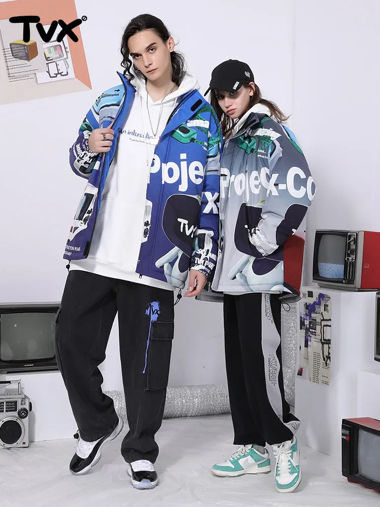 Y2K wind gradient letter TV man printed zipper cotton-padded jacket