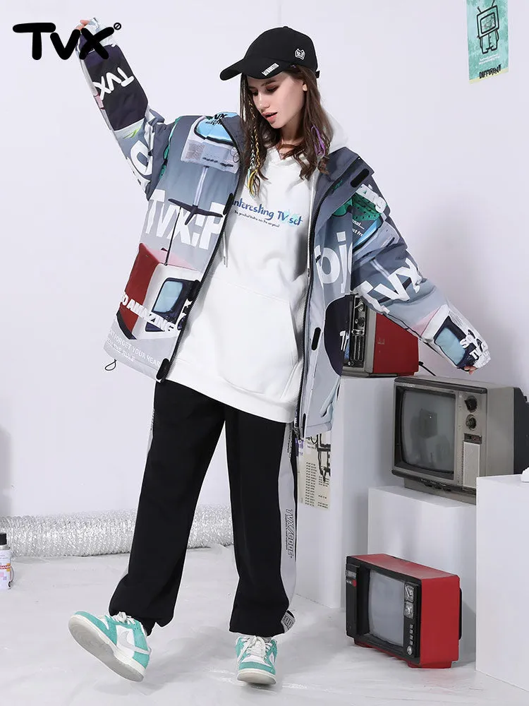 Y2K wind gradient letter TV man printed zipper cotton-padded jacket