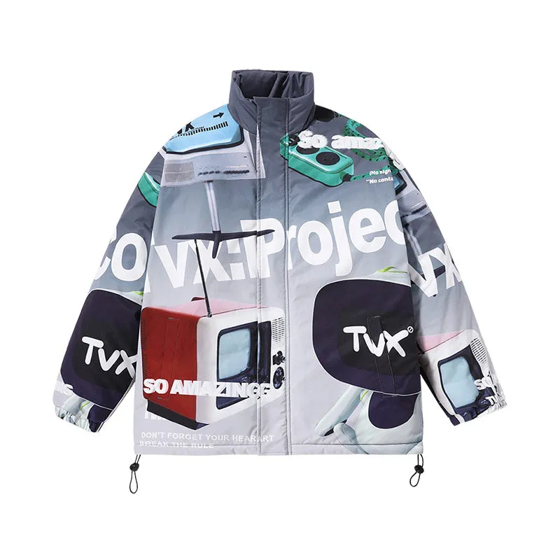 Y2K wind gradient letter TV man printed zipper cotton-padded jacket