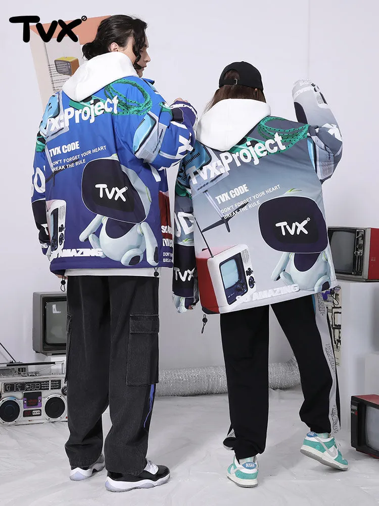 Y2K wind gradient letter TV man printed zipper cotton-padded jacket