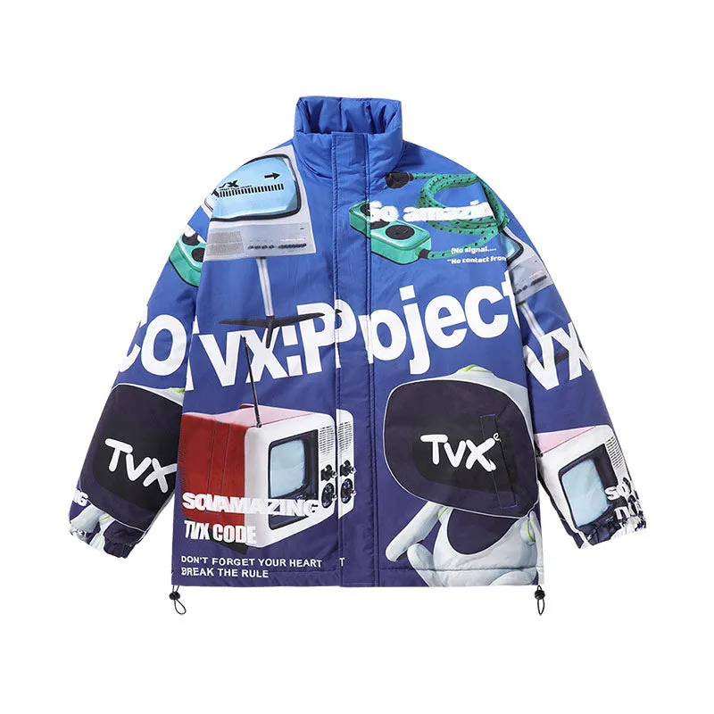 Y2K wind gradient letter TV man printed zipper cotton-padded jacket