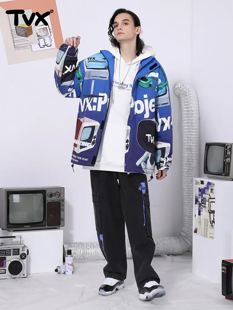 Y2K wind gradient letter TV man printed zipper cotton-padded jacket