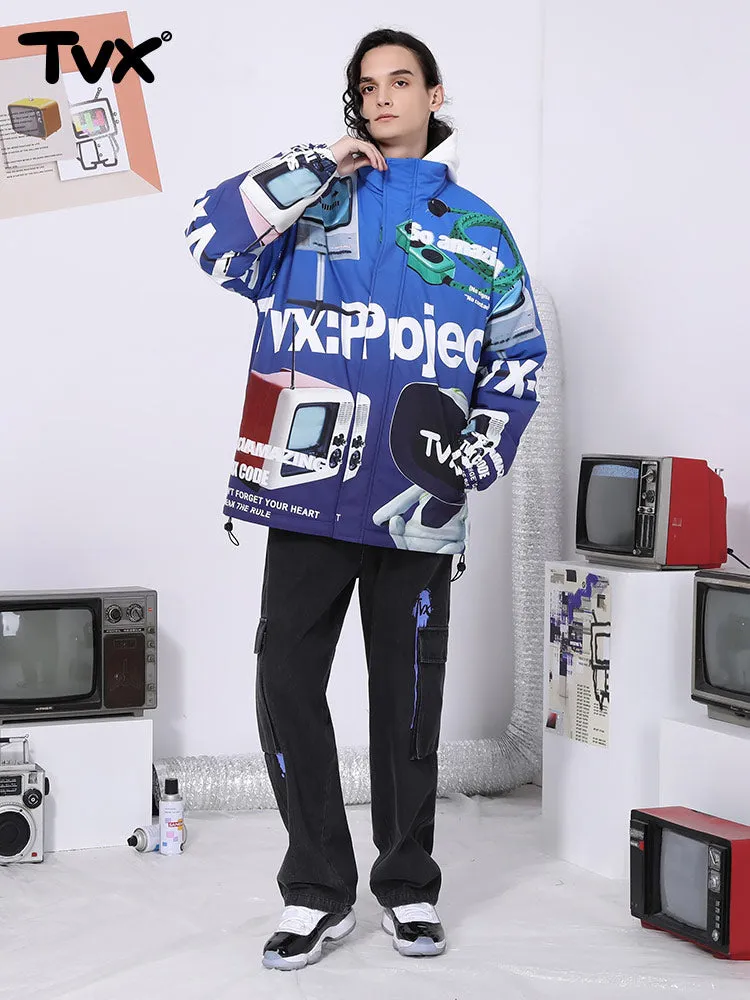 Y2K wind gradient letter TV man printed zipper cotton-padded jacket