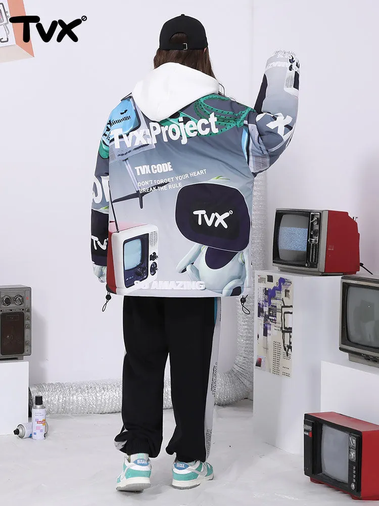 Y2K wind gradient letter TV man printed zipper cotton-padded jacket