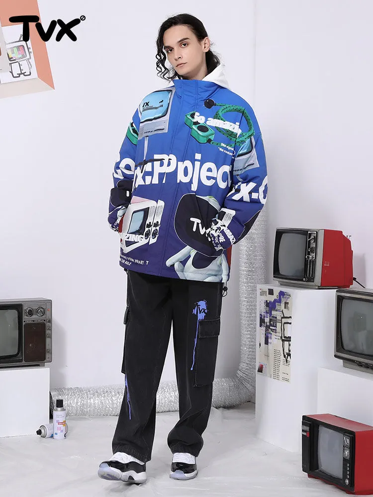 Y2K wind gradient letter TV man printed zipper cotton-padded jacket