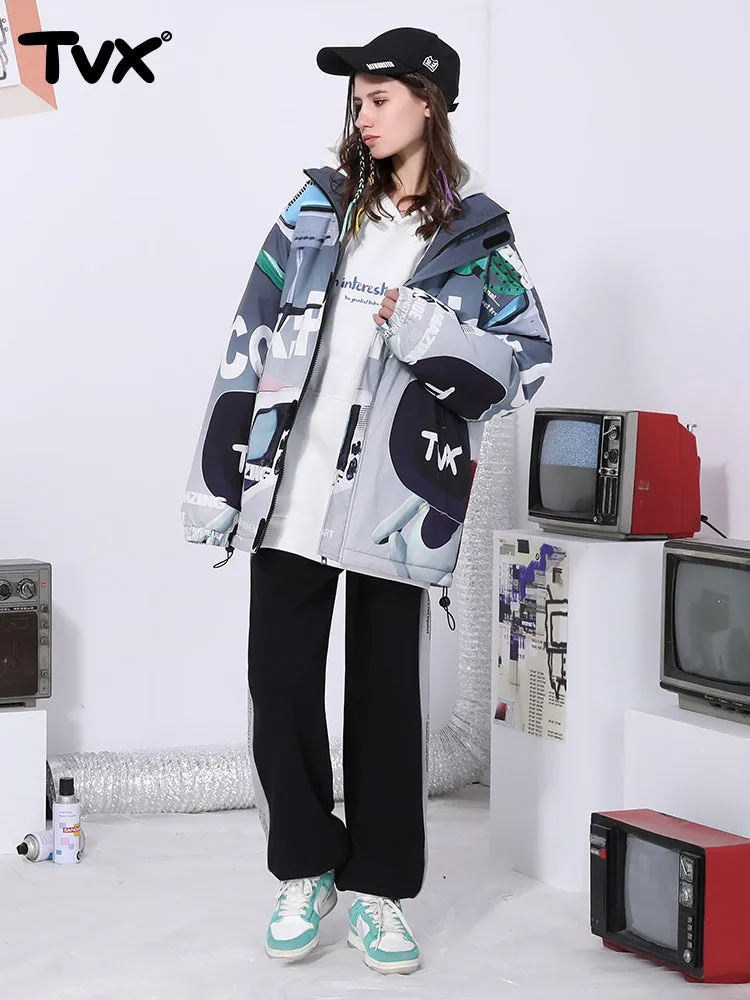 Y2K wind gradient letter TV man printed zipper cotton-padded jacket