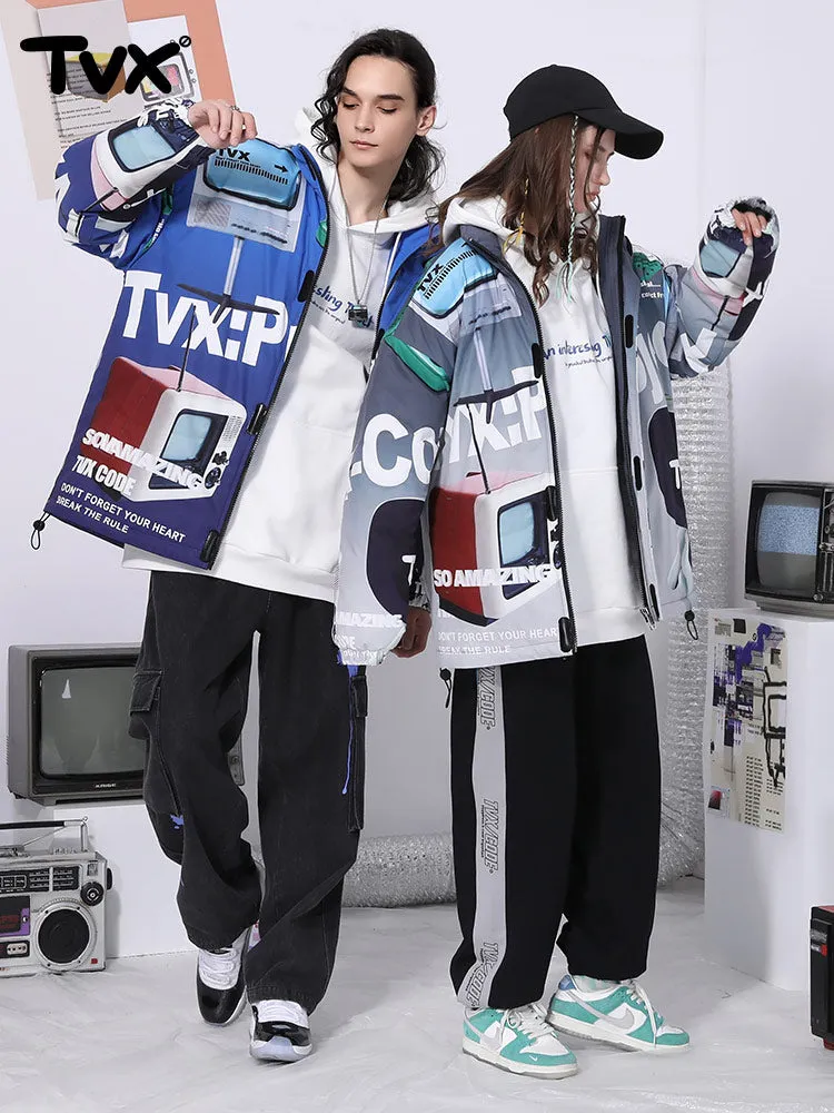 Y2K wind gradient letter TV man printed zipper cotton-padded jacket