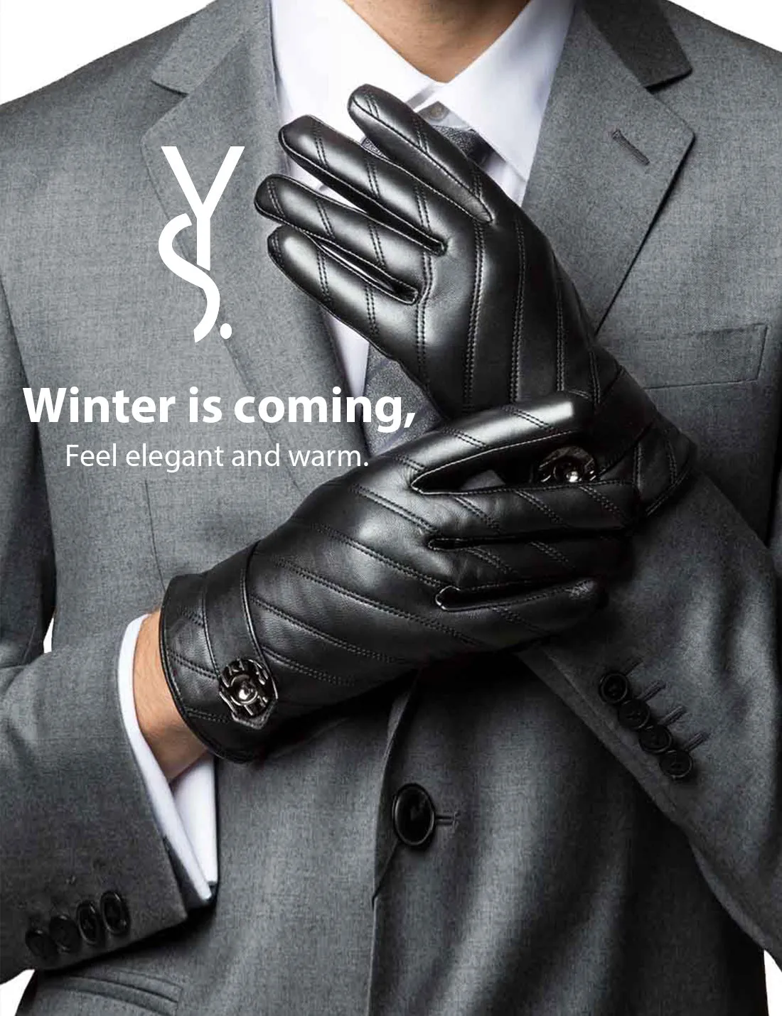 YISEVEN Men's Touchscreen Sheepskin  Genuine Leather Gloves