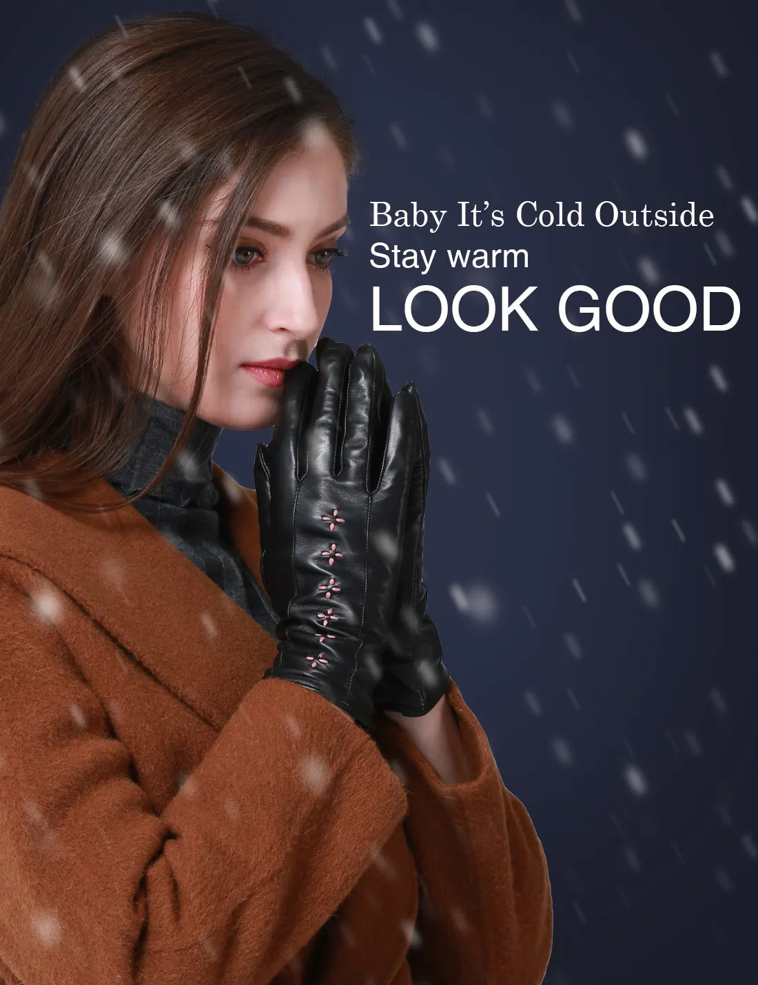 YISEVEN Women Winter Sheepskin  Leather Gloves